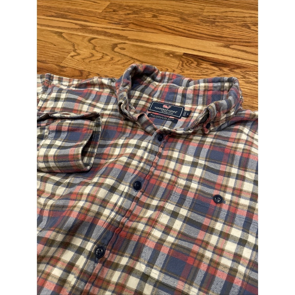 Vineyard Vines Men's Slim Longshore‎ Shirt Flannel Pink Blue Plaid Size Large